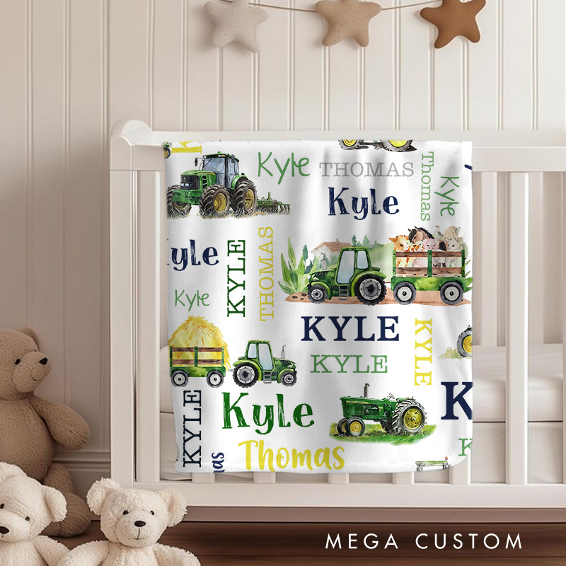 Personalized Tractor Baby Blanket Unisex Newborn Baby Gift Nursery Gift
