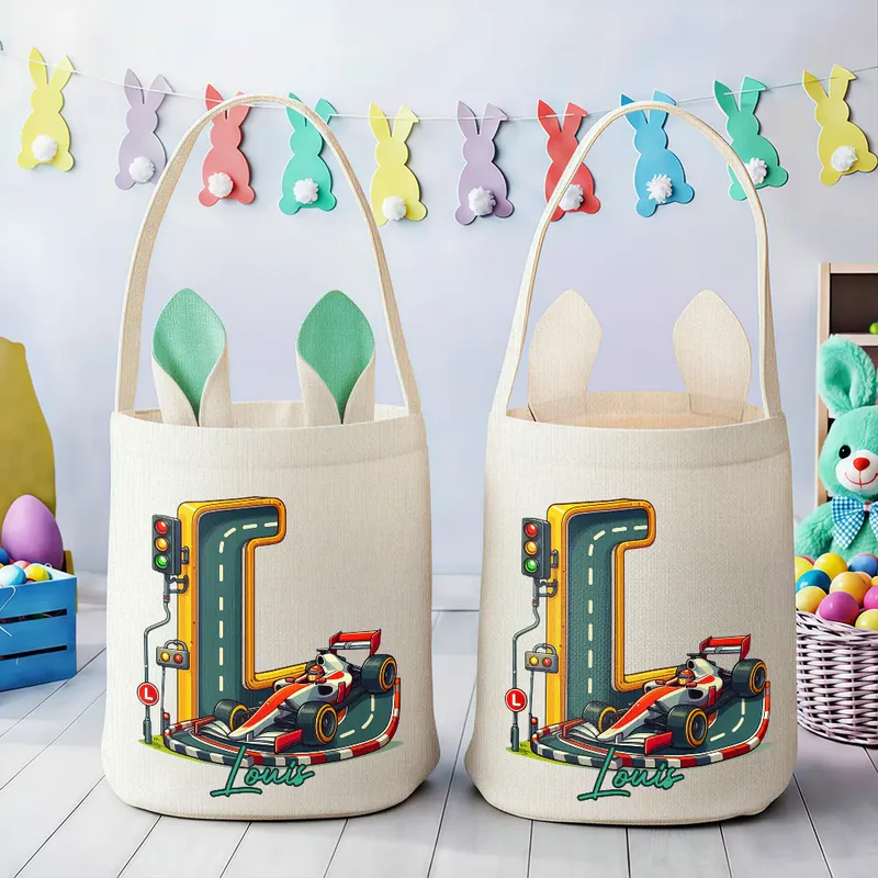 Personalized Happy Easter 3D Race Car Truck Dinosaur Mermaid Alphabet Bunny Ears Bucket Bag Easter Gift for Kids
