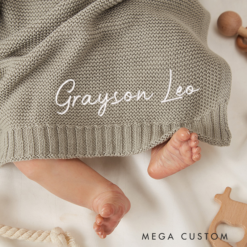 Personalized Knit Baby Blanket Embroidery Gift for Baby Shower Newborn Baby Gift