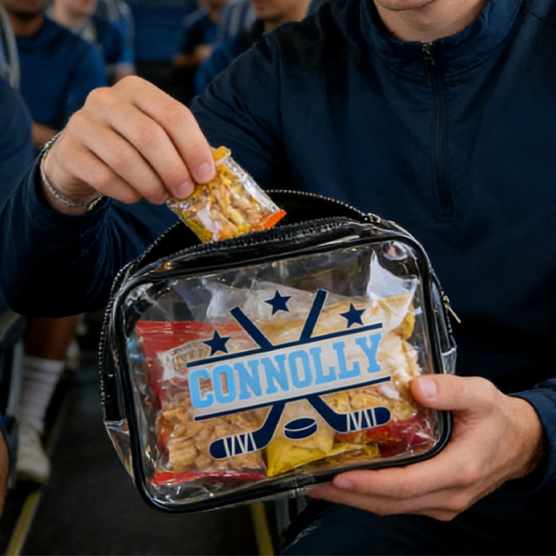 Personalized Ice Hockey Clear Snack Bag with Custom Name for Game Day Essentials and Travel