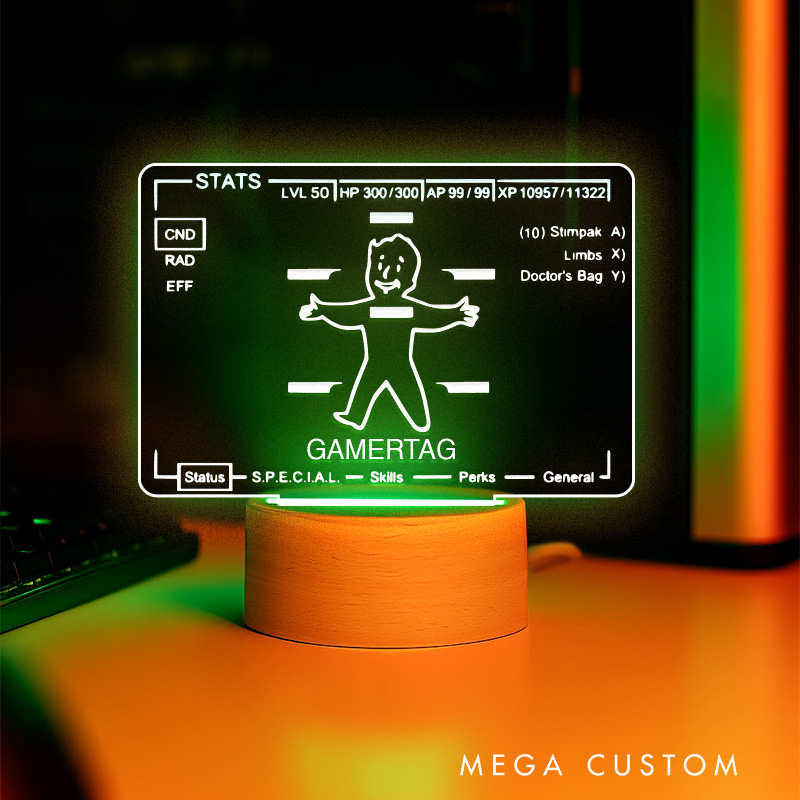 Personalized Pipboy Stat Gamertag Light Sign Gamer Tag Night Light Streamer Light Sign for Him Geek Game Lover Gaming Name Sign Decor
