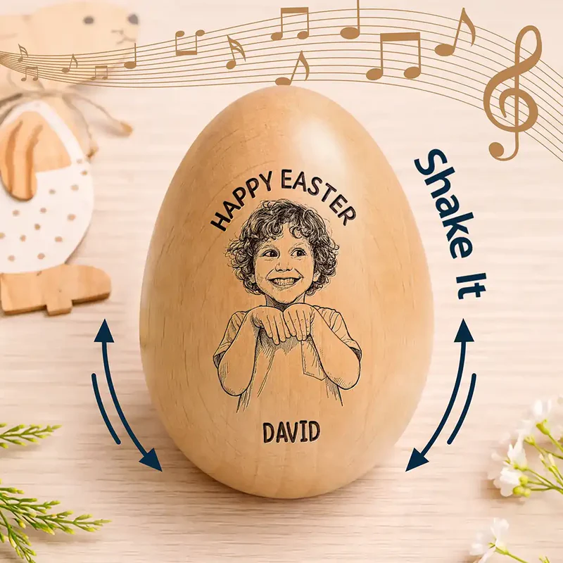 Personalized Photo Pencil Sketch Happy Kids Easter Musical Wooden Easter Egg Kids Easter Gifts Baby First Easter