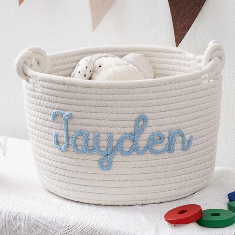 Personalized Monogrammed Nursery Name Basket Rope Basket for Baby Newborn Keepsake Baby Shower Hamper Gift for New Parents