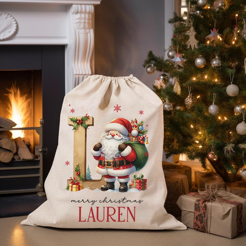 Personalized Santa Claus Christmas Gift Bags Custom Santa Design Christmas Bag Christmas Present Bag Holiday Gift Bags for Kids