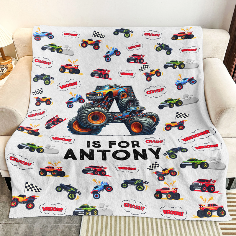 Personalized Monster Truck Dream Horse Astronaut Letter Blanket