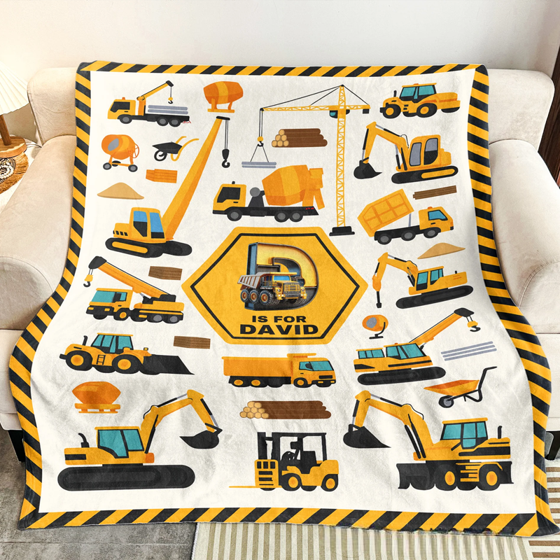 Personalized Construction Vehicles Truck Dream Horse Letter Blanket