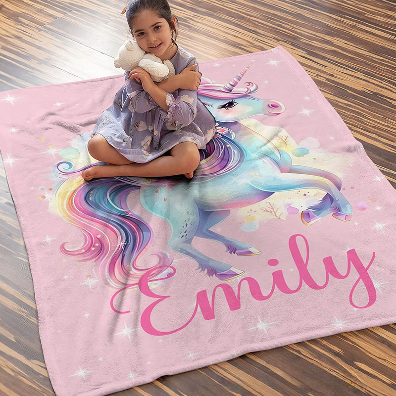 Personalized Dream Horse Soft Throw Blanket with Name Nursery Decor Baby Shower Birthday Gift for Newborns Girls
