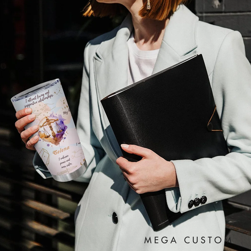 Personalized Zodiac Sign Constellation 20oz Tumbler Affirmation Coffee Cup with Name Birthday Astrology Gift for Family Friend