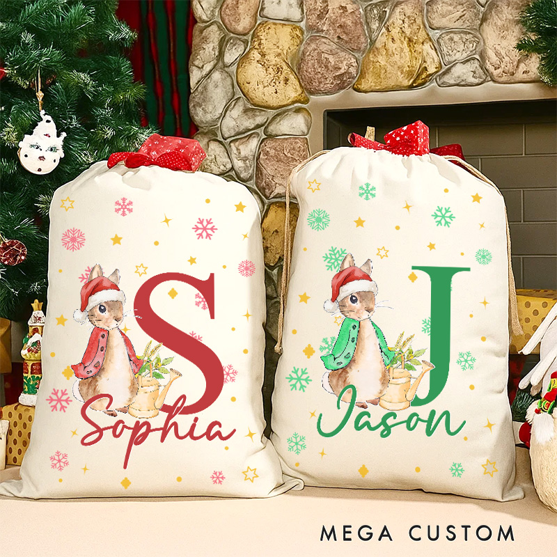 Personalized Cartoon Bunny Monogram Christmas Sack for Anime Lovers Santa Sack Christmas Gift Bag for Kids