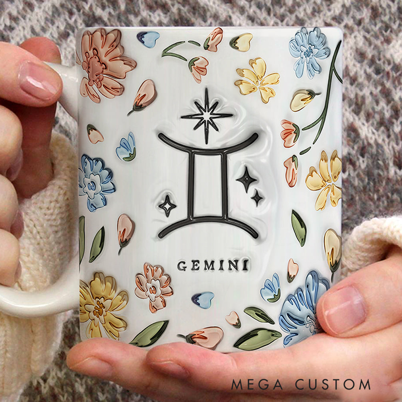 Personalized Zodiac Sign Constellation Colorful Cup Handle Ceramic Coffee Mug with Name Birthday Astrology Gift for Zodiac Lovers