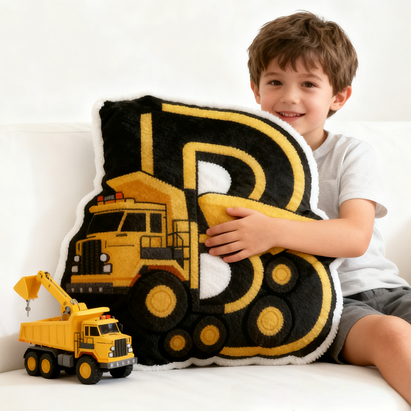 Personalized Letter Shaped Pillows With A Construction Vehicle Pattern Are Suitable For Children's Room Decoration And Play Soft Cartoon Vehicle Throw Pillows Great Gift For Boys For Children
