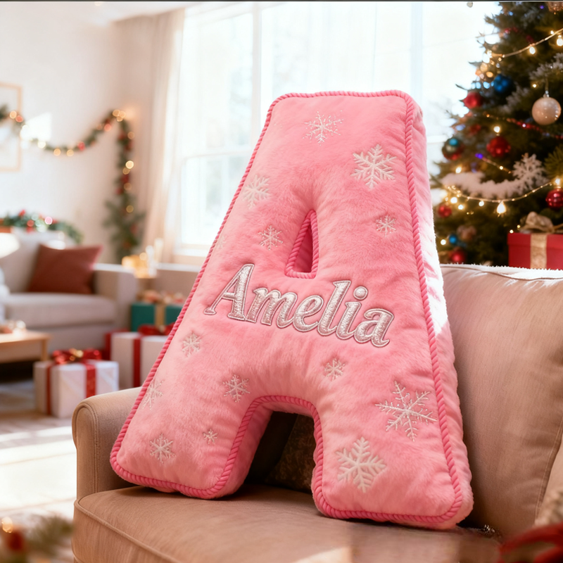 Personalized Blue Snowflakes Initial Graphic 3D Print Pillow with Name Christmas Gift for Kids