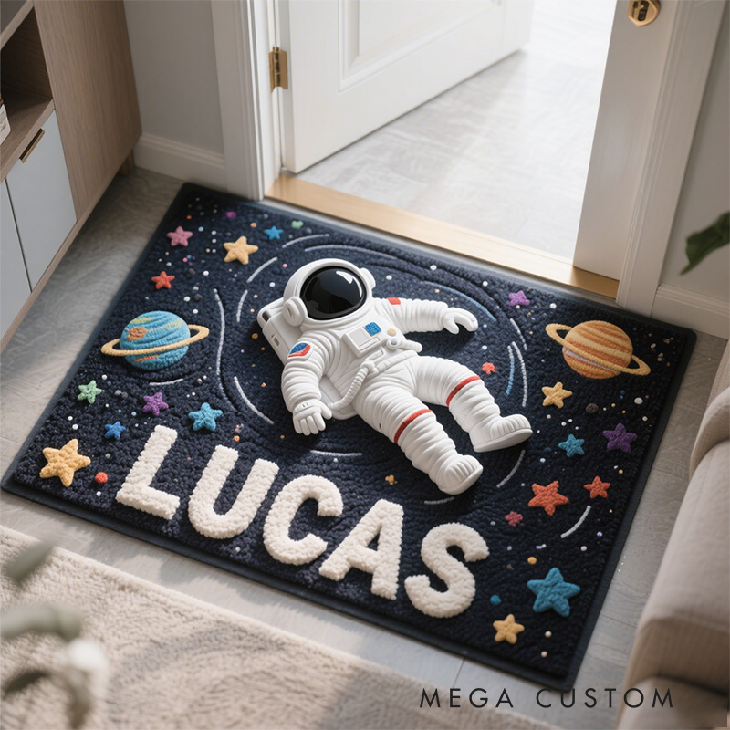 Personalized Cartoon Astronaut with Name Soft Rug Christmas Gift for Kids Rug Birthday Gifts for Kids