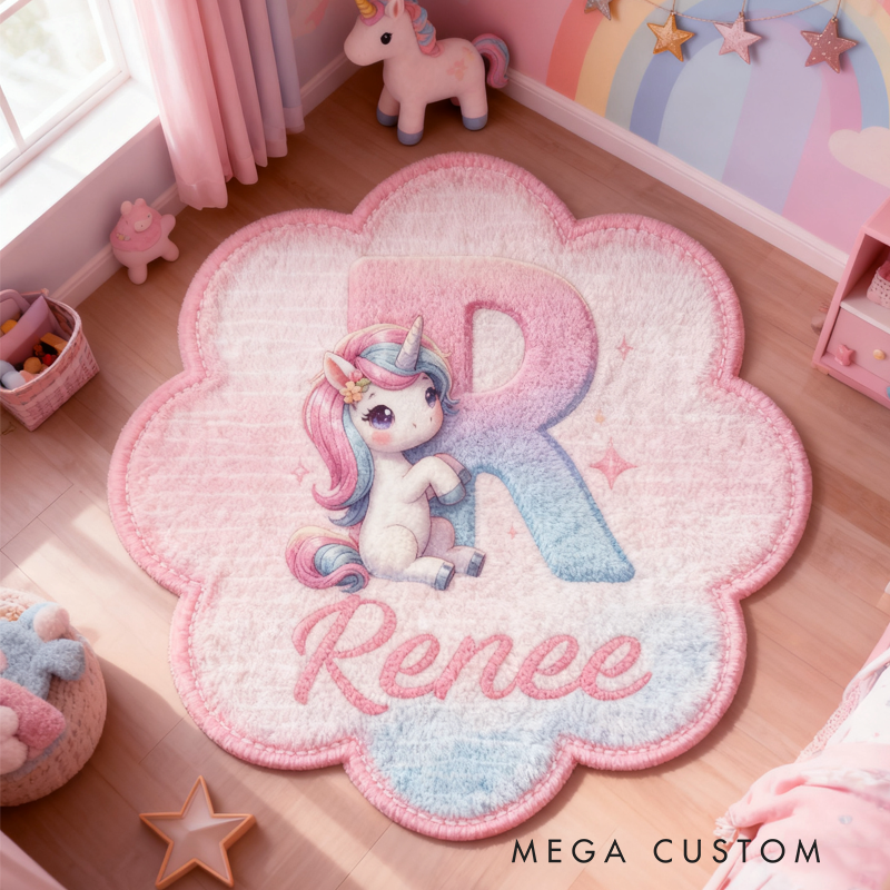 Personalized Cute Pink Hourse with Name Soft Rug Christmas Gift for Kids Rug Birthday Gifts for Kid