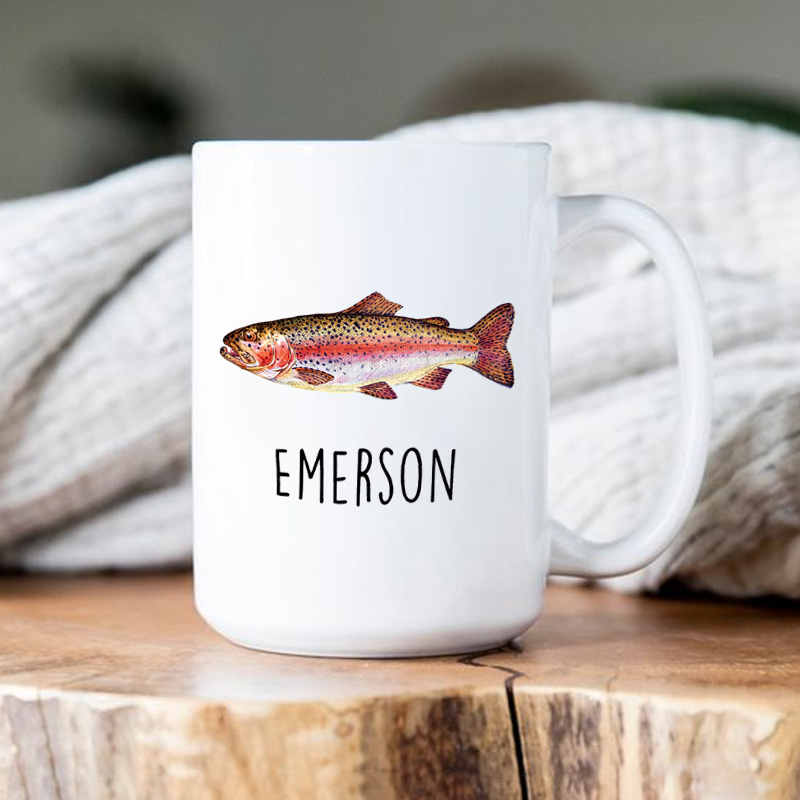 Personalized Fishing Mug Coffee Mug with Trout Fish Design Custom Name Perfect Gift for Anglers Coffee Lovers and Outdoor Enthusiasts