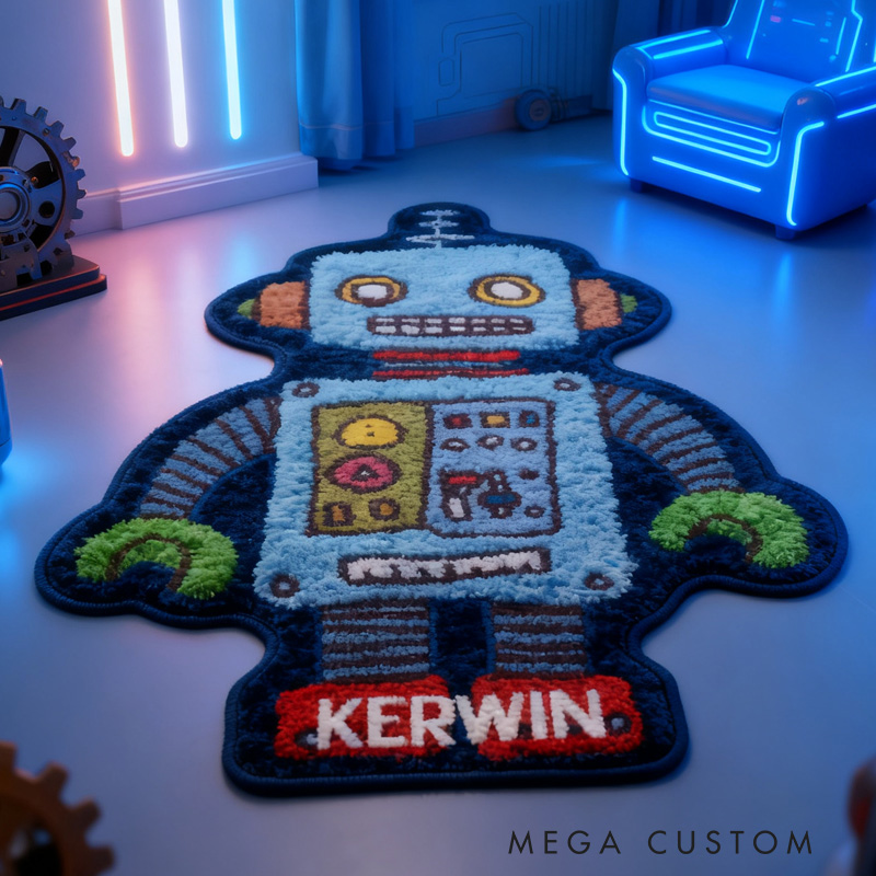 Personalized Robot Graphic Rug Doormat Kids Robotics Rug Doormat Children's Bedroom Playroom Rug Gifts for Kid
