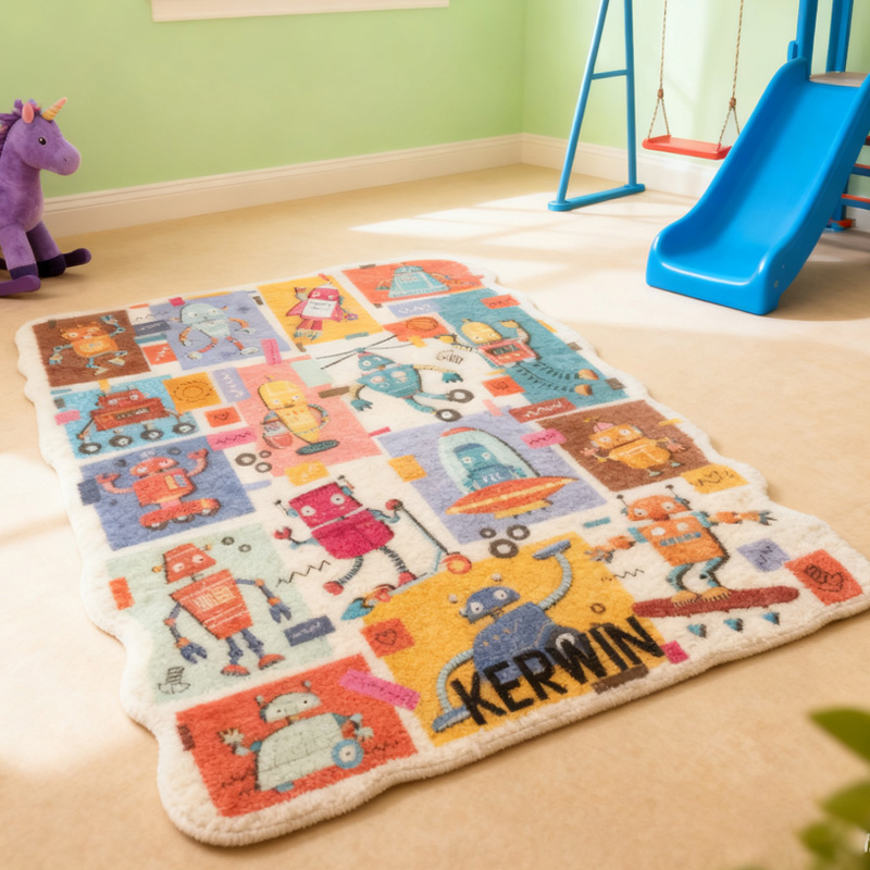 Personalized Custom Robot Themed Rug Kids Robotics Rug Doormat Children's Bedroom Playroom Rug Gifts for Kid