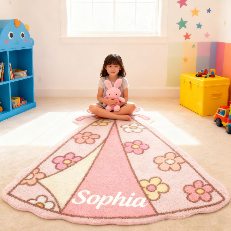 Personalized Camping Tent Floral Rug Whimsical Room Accent Kids Camping Rug Doormat Gifts for Kid