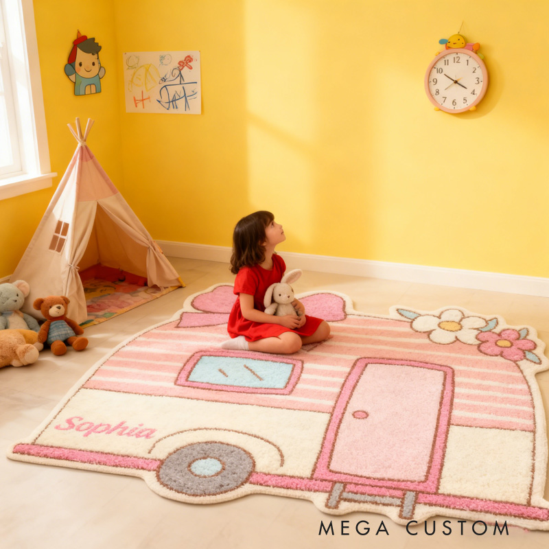 Personalized Camper Rug Custom Kid Camper Rug Doormat Children's Bedroom Rug Gifts for Kid