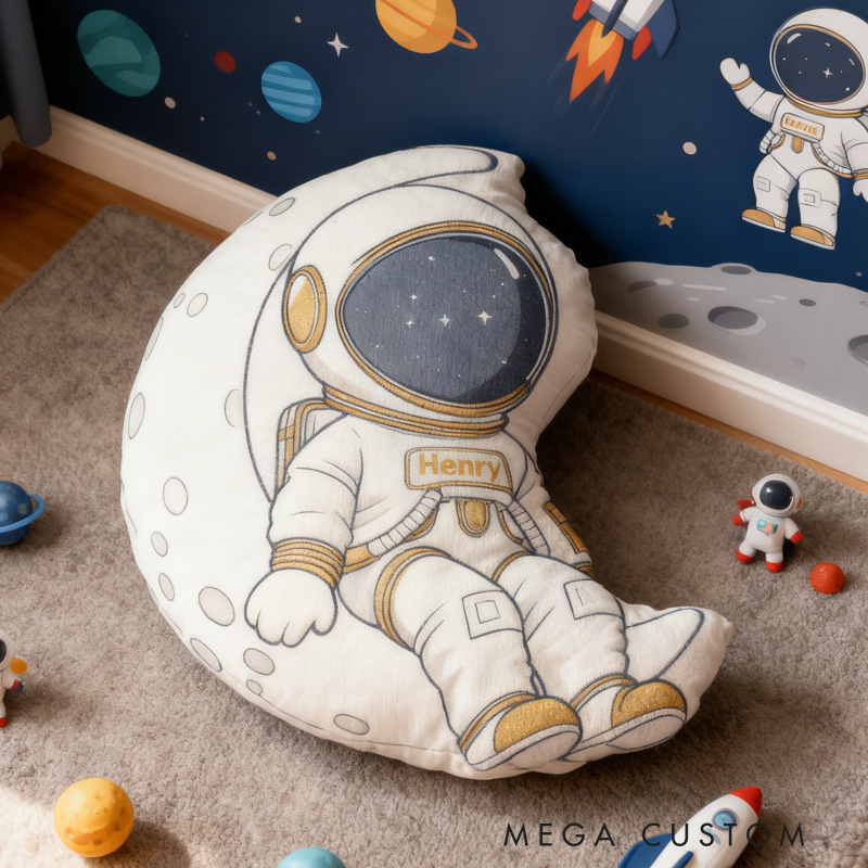 Personalized Astronaut Moon Kid Pillow Custom Name Space Enthusiasts Kid Pillow Gift for Astronomy Lovers