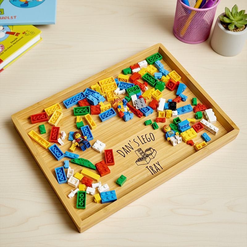 Personalized Building Block Storage Tray Wooden Custom Name Kids Organizer Gift