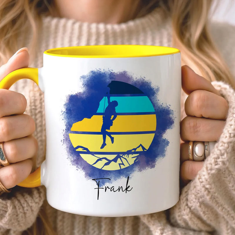 Personalised Climbing Mug Custom Name Gift for Climbers Rock Climbing Mug Outdoor Adventure Mug Mountain Lover Mug Climber Gift
