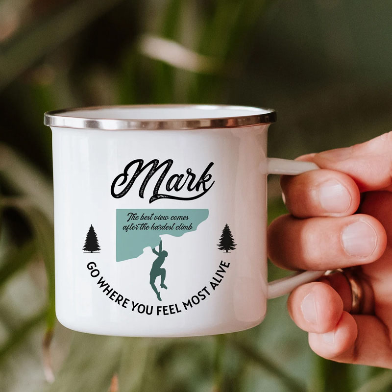 Personalised Climbing Enamel Camp Mug Couple Rock Climbing Present Mountain Climbing Wanker Gift for Climber Outdoor adventure Lover