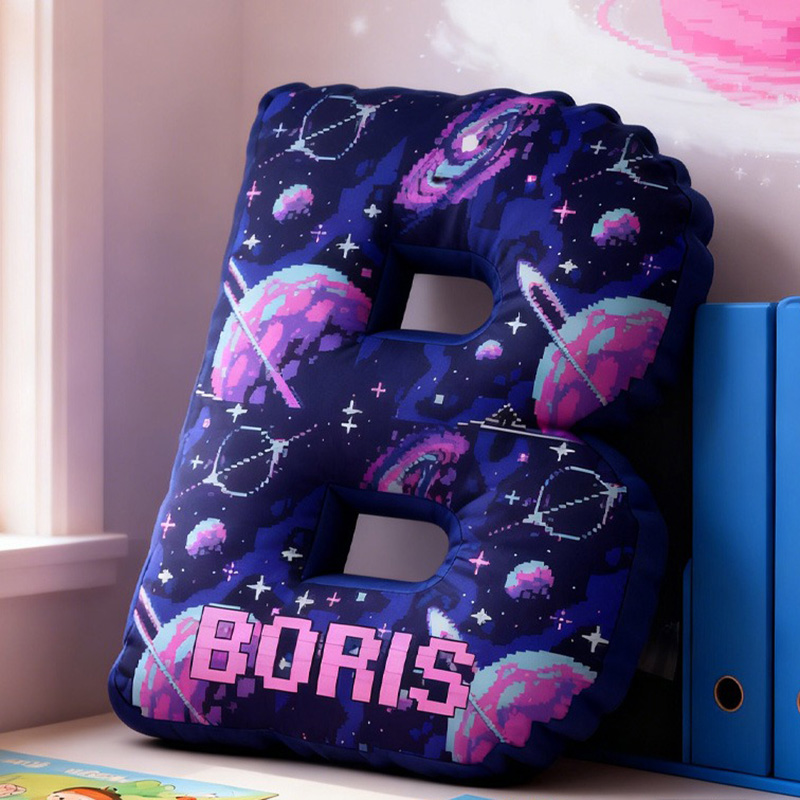 Personalized Space-Themed Custom Initial Pillow Kid Pillow Astronomy Enthusiasts Pillow Geek Nerd Gift