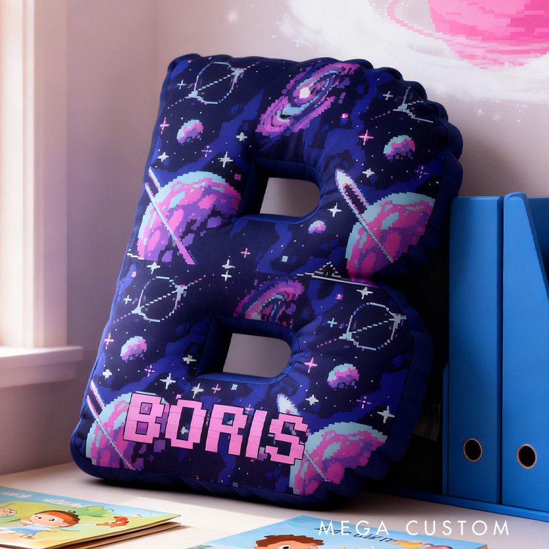 Personalized Space-Themed Custom Initial Pillow Kid Pillow Astronomy Enthusiasts Pillow Geek Nerd Gift