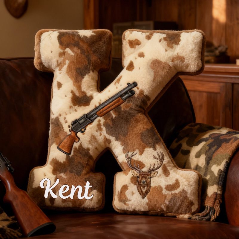 Personalized Hunting Doodle Alphabet Pillow Camo Letters Pillow Hunting Deer Pillow Outdoor Hunting Enthusiasts Gift