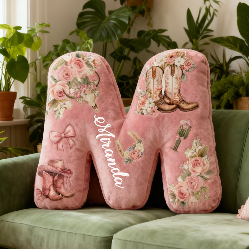 Personalized Floral Western Cushion Pillow Vintage Retro Cowboy Pillow Coquette Cowgirl Pillow Gift for Outdoor Adventure Lover