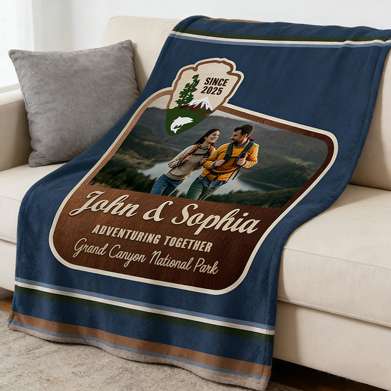 Personalized Adventure Blanket Custom Photo Blanket for Couple National Park Adventure Blanket Nature Blanket Camping Hiking Gift Valentine’s Day Gift