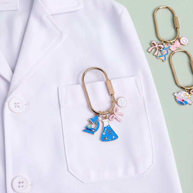 Personalized Science Bag Charm Trendy Bow Purse Keychain Monogram Initial Gift for Tween Girl Chemistry Accessory Stocking Stuffer Cute Keyring
