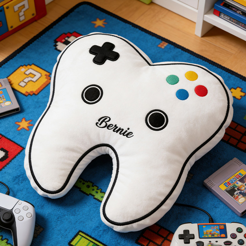Personalized Gaming Controller Pillow for Kids Tooth Game Controller Pillow Custom with Name Gift for Game Kids