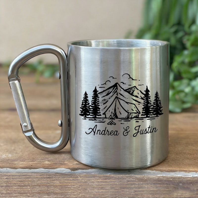 Personalized Customizable Stainless Steel Mug Hiker Mountain Silhouette Mug Couple Outdoor Hiking Gift