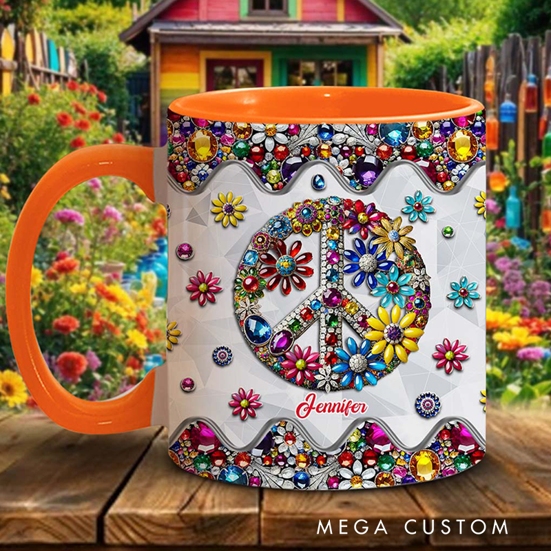 Personalized Hippie Accent Mug Custom Name Colorful Hippie Soul Peace Love Mug for Music Lover Gift