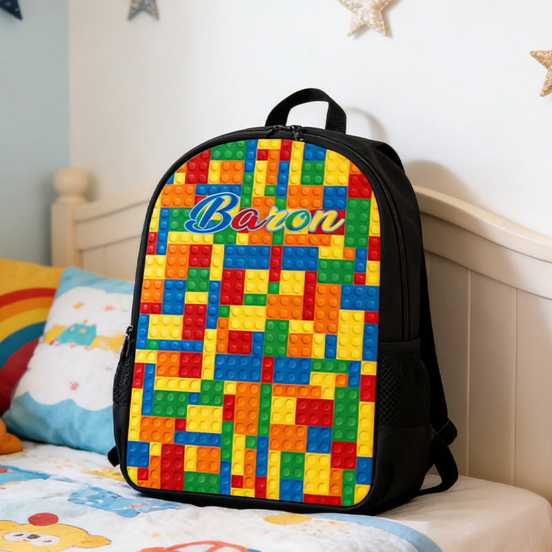 Personalized Building Block Pattern Backpack for Kids Custom Name Backpack Gift for Kid