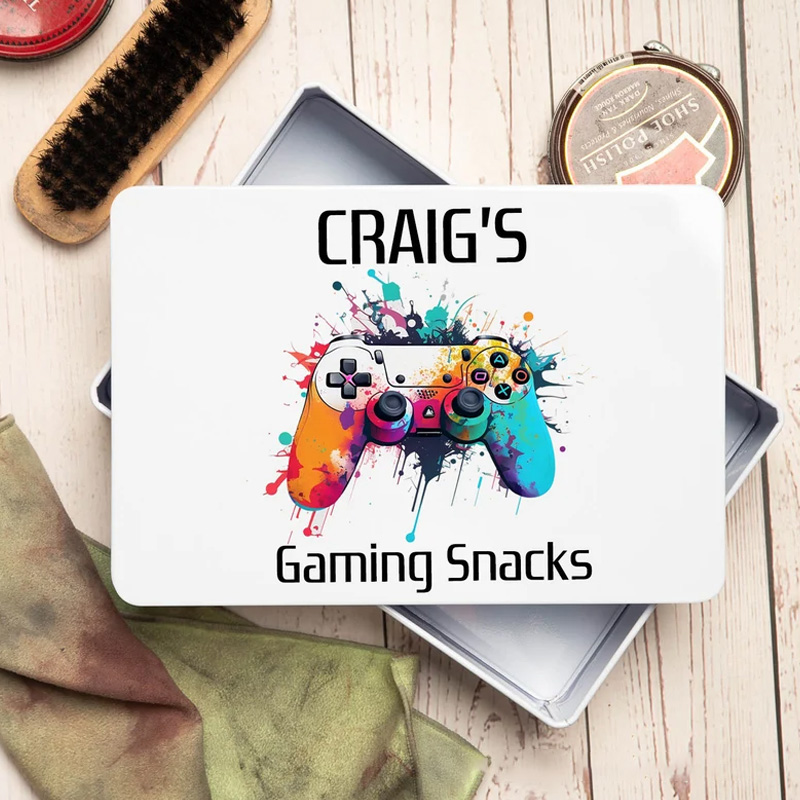 Personalised Gaming Snacks Metal Storage Tin Snacks Gifts Ideas Box Gift for Him/Kid/Geek Gamers