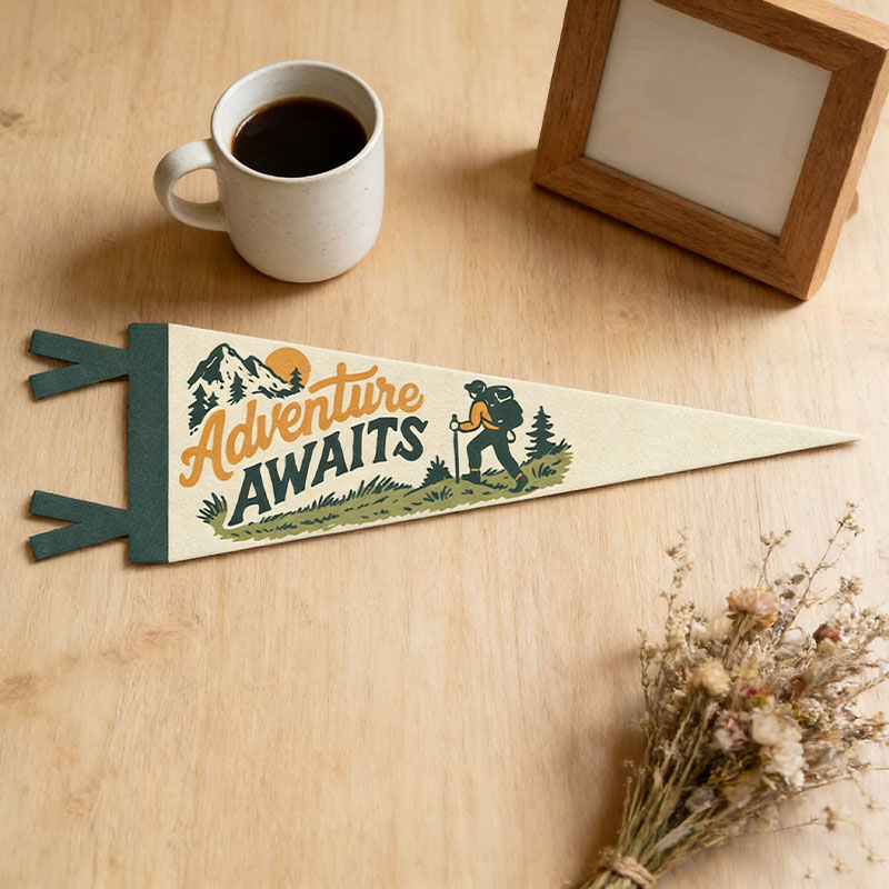 Personalized Adventure Awaits Felt Pennant Natured Theme Wall Decor Hiking Camp Banner Wanderer Sign Outdoor Lover Gift Inspirational Travel Art
