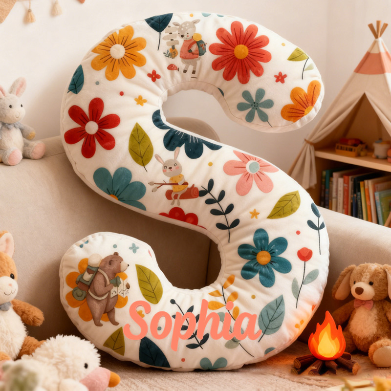 Personalized Floral Woodland Custom Initial Pillow Custom Outdoor Nature Kid Pillow Outdoor Camping Gift for Kid