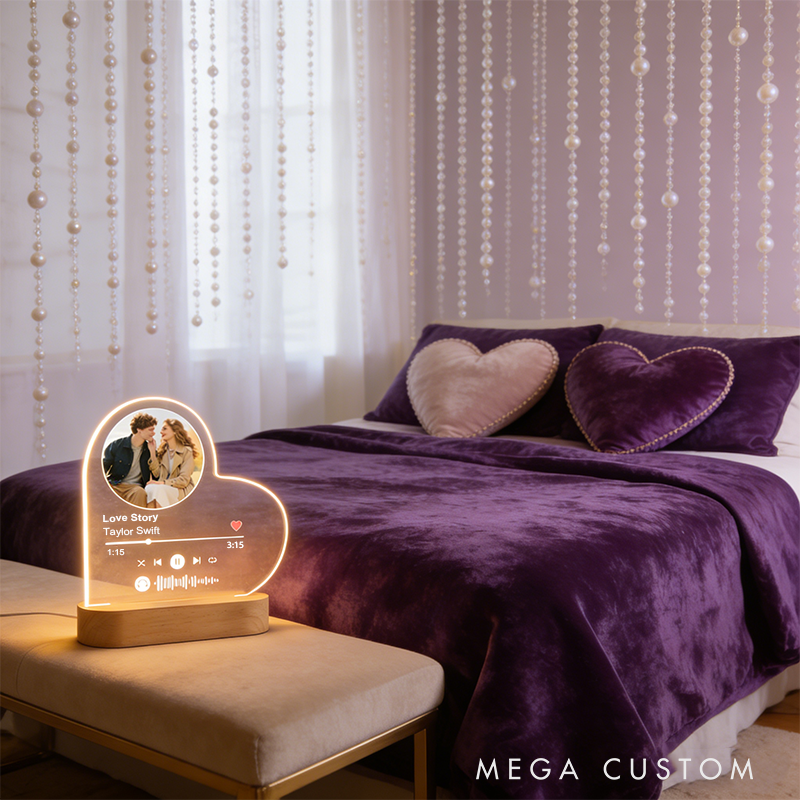 Personalized LED Song Plaque Couple Heart Night Light Custom Music Night Light Music Prints Photo Frame Lamp