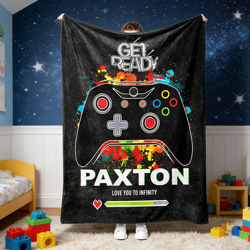 Personalized Gaming Blanket Get Ready Blanket Video Game Blanket Custom Name Blanket Gamer Geek Gift