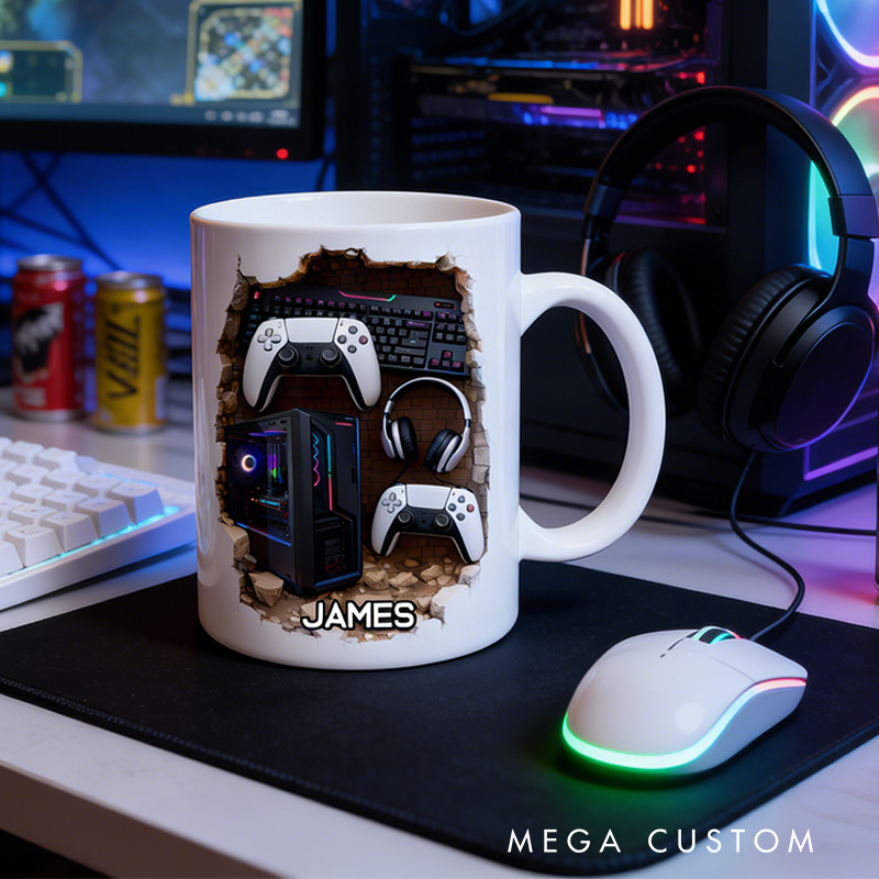 Personalized 2D Flat Gamer Mug Gamer Mug Player Controller Video Game Mug Gamer Gift Coffee Mug
