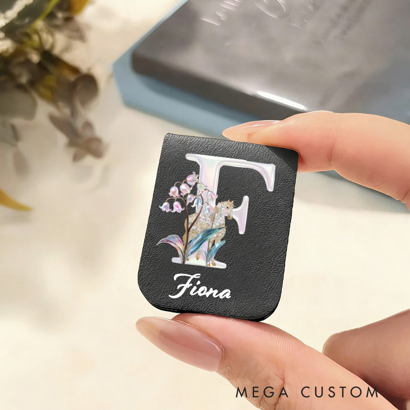 Personalized Horse and Birth Flower PU Leather Magnetic Bookmark Clip with Name Daily Use Birthday Gift for Book Lovers Riding Lovers Equestrian Lovers