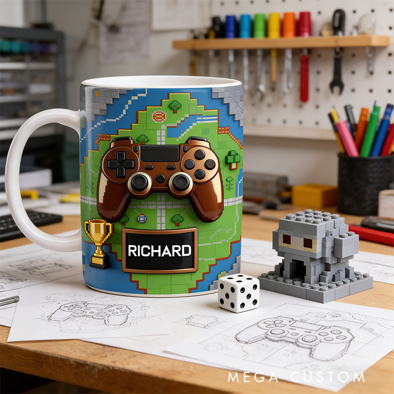 Personalized 2D Flat Golden Controller Mug Gamer Mug Player Controller Video Game Mug Gamer Gift Coffee Mug
