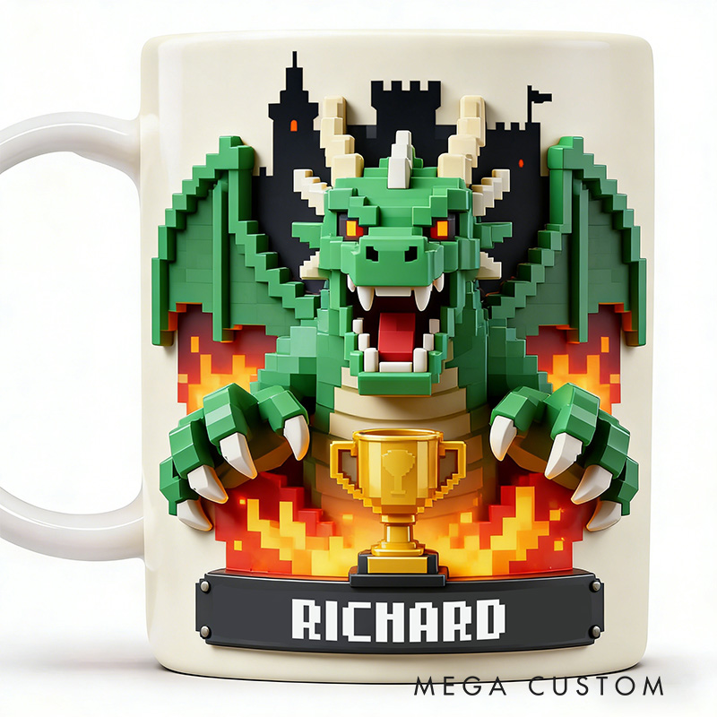 Personalized 2D Flat Dragon And Hero RPG Mug Gamer Mug Player Controller Video Game Mug Gamer Gift Coffee Mug