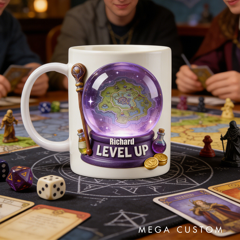Personalized 2D Flat DND Level Up Mug Gamer Mug Player Controller Video Game Mug Gamer Gift Coffee Mug