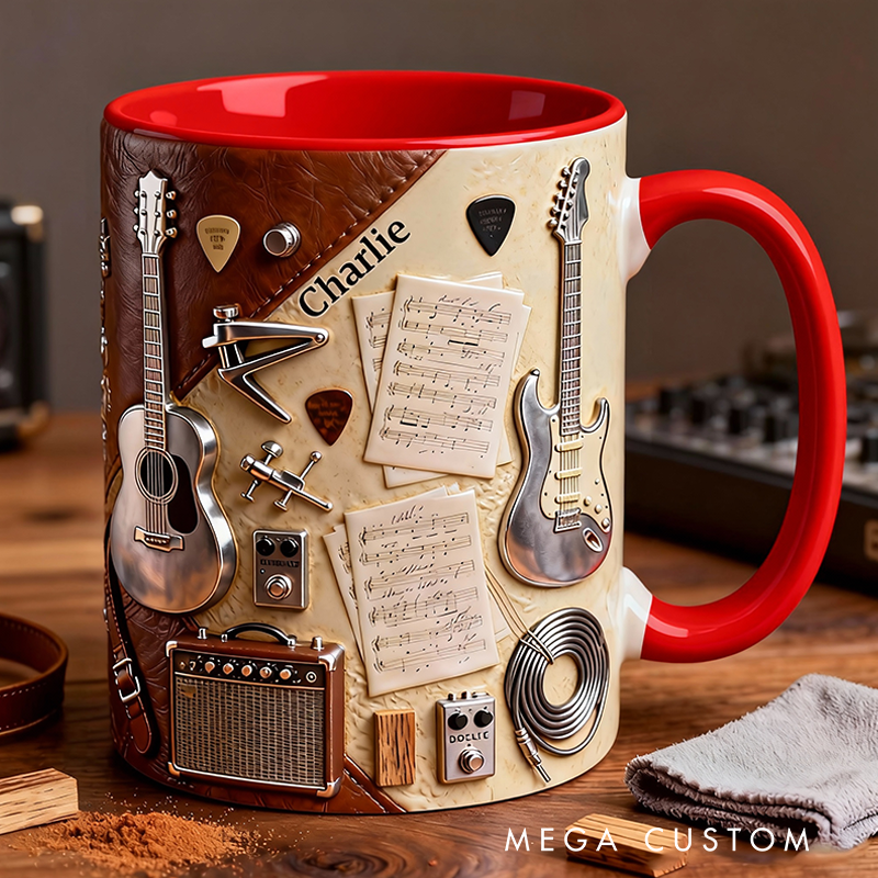 Personalized Name Stereoscopic Guitar Accent Mug Custom Guitar Themed Mug for Music Lovers