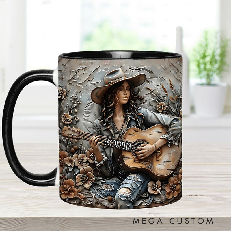 Personalized Name Girl Guitar Accent Mug Custom Guitar Themed Mug for Music Lovers