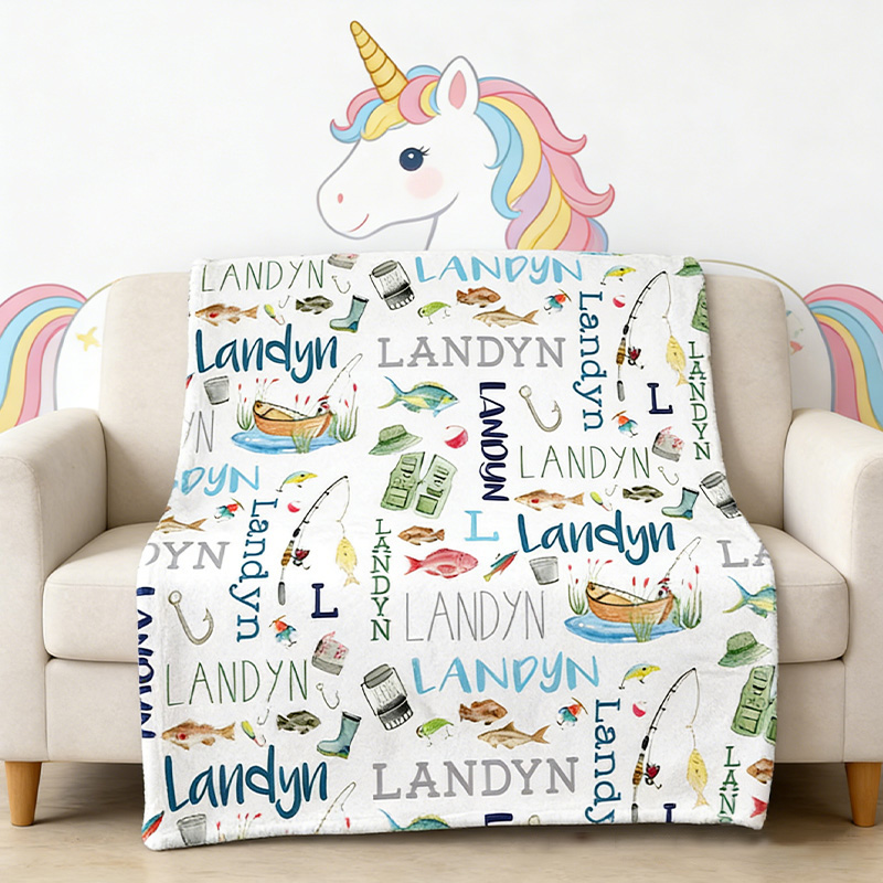 Personalized Fishing Blanket Fishing Blanket Name Pattern Outdoor Fishing Lover Blanket Gift for Kid